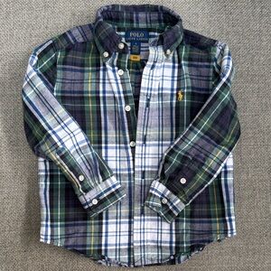 Polo by Ralph Lauren Kids Plaid Button Down - Green, Blue, and White